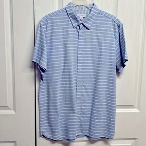 Calvin Klein Blue White Stripe Short Sleeve Collar Cotton Top Size L